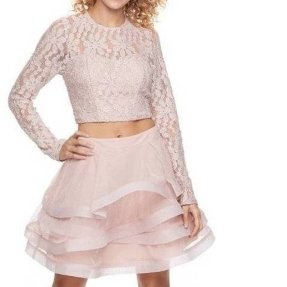 Womens Prom Dress Speechless Pink 3 Party Fit Flare 2 Pc Crop Top Skater Skirt - Picture 1 of 12
